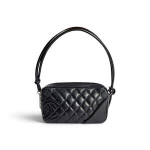 Vintage Chanel Cambon Pochette Black Leather Shoulder Bag